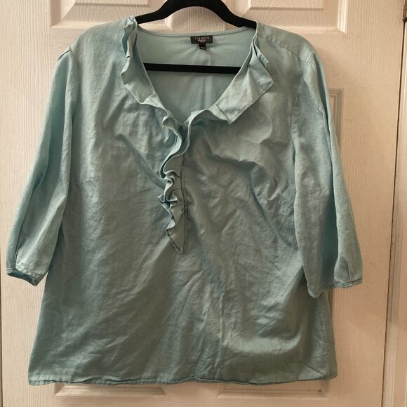 Talbots Tops - Talbots Blouse Shirt Womens Top Plus Size 16 Green Blue Pastel Business Ruffle